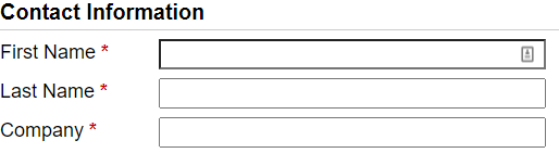Screenshot of a Contact Us form with three input fields labeled with the text "First Name", "Last Name", and "Company".